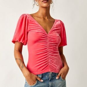 NWT Free People Cupcake Velvet Short Sleeve Top Size Large